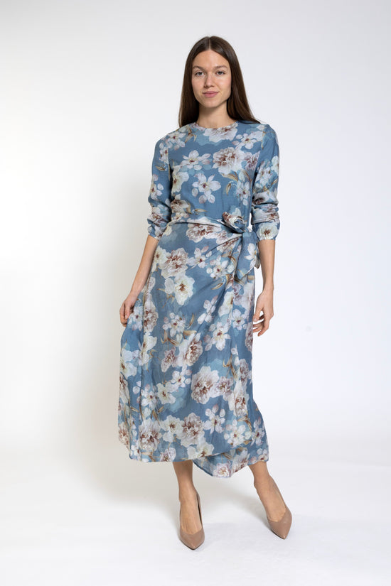 Blue Base White Print Dress