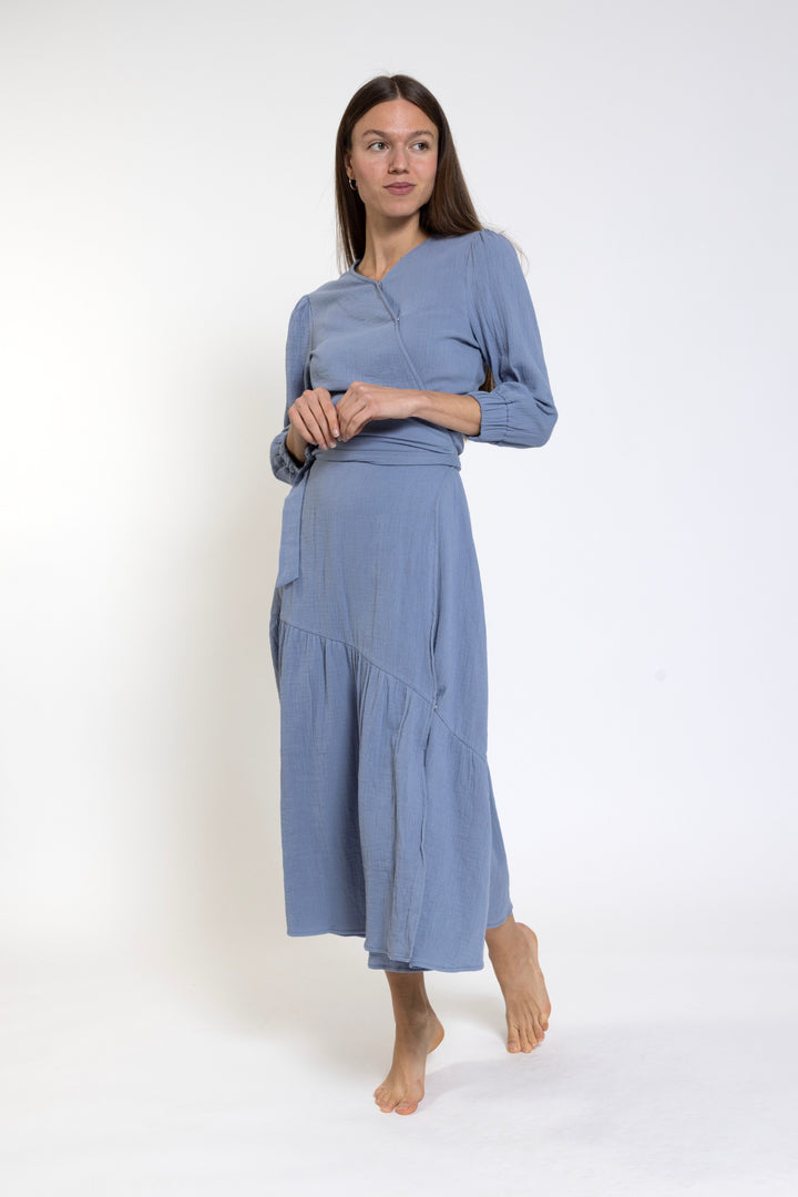 Slate V Neck Wrap Dress