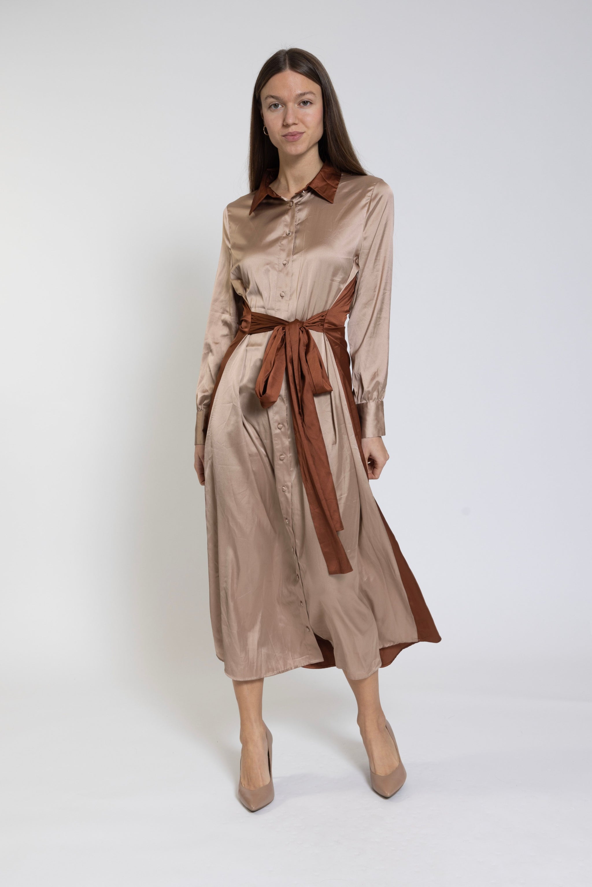 Brown Dress With Collar And Belt