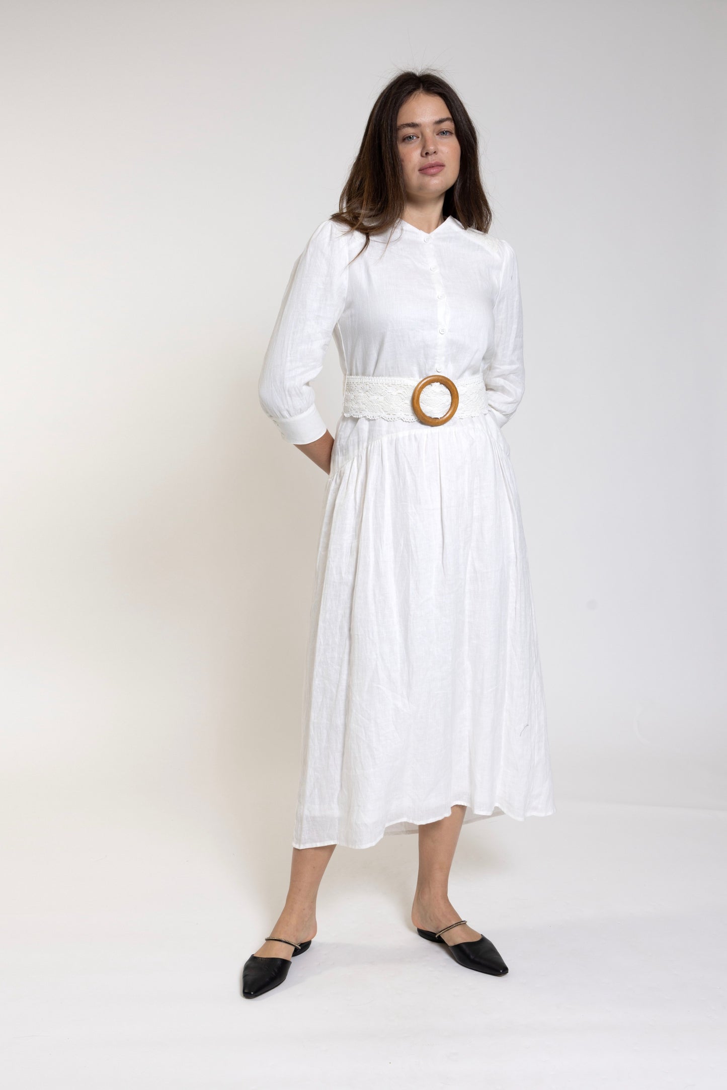 White Dress With Shell Buttons