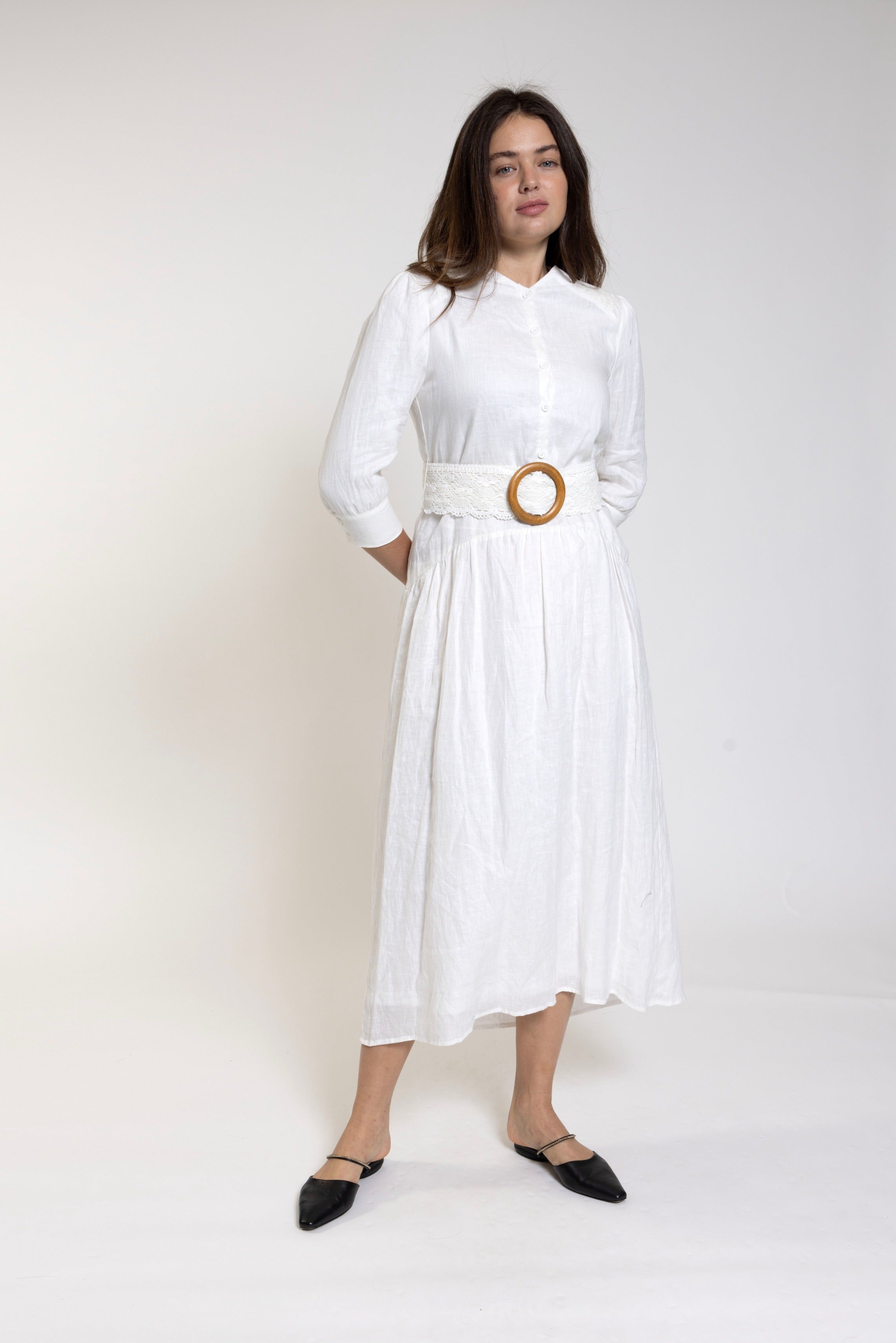 White Dress With Shell Buttons