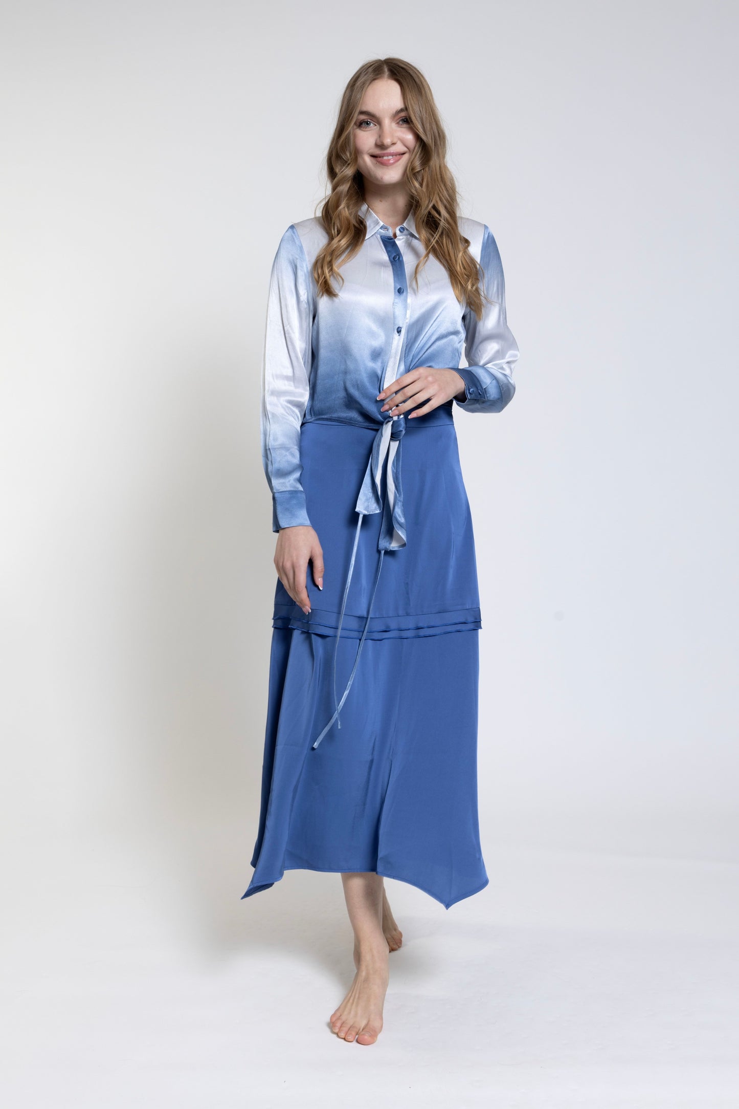 Blue Skirt With Center Ruffle - BWS2468-B