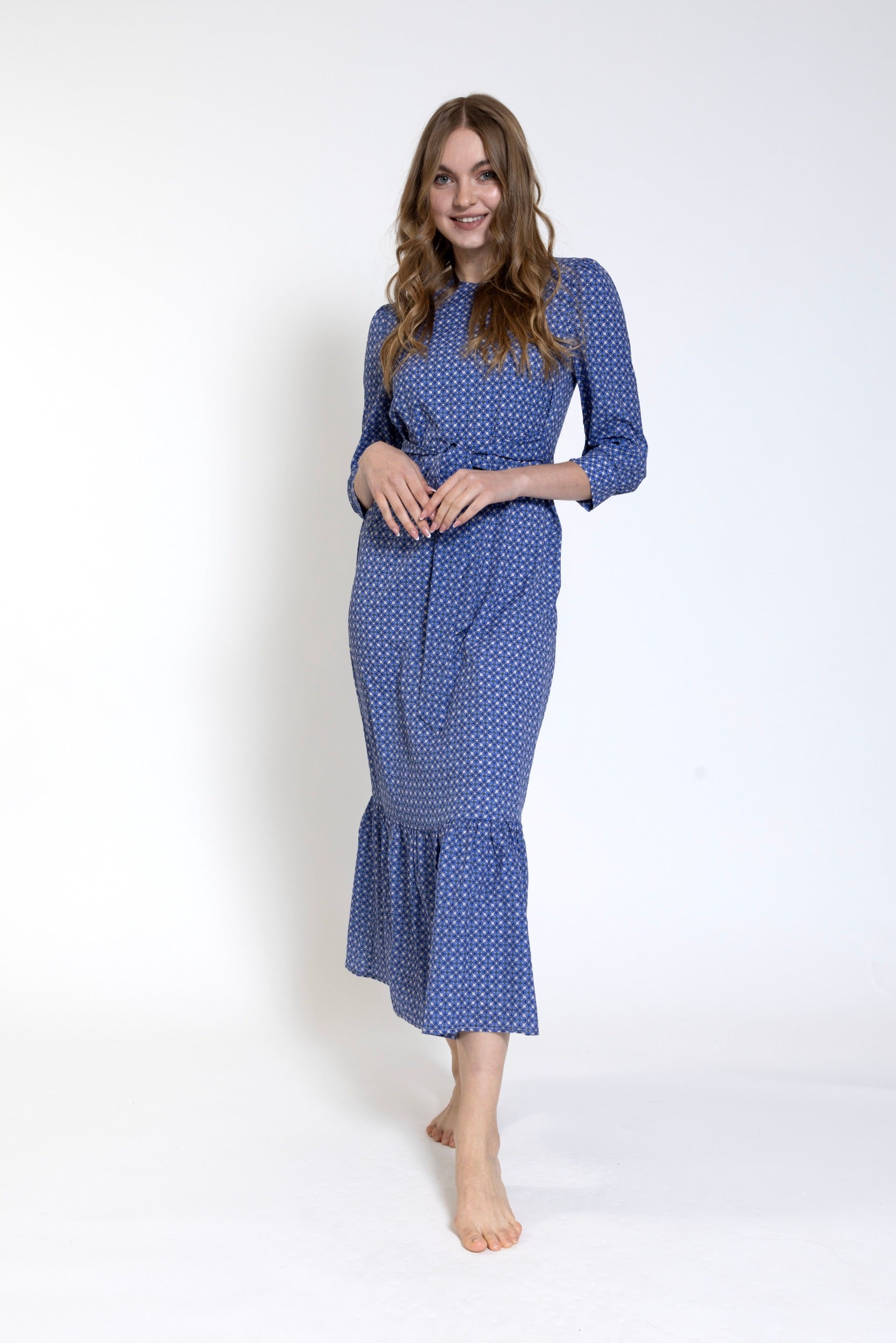 Allover Blue Flower Print Dress