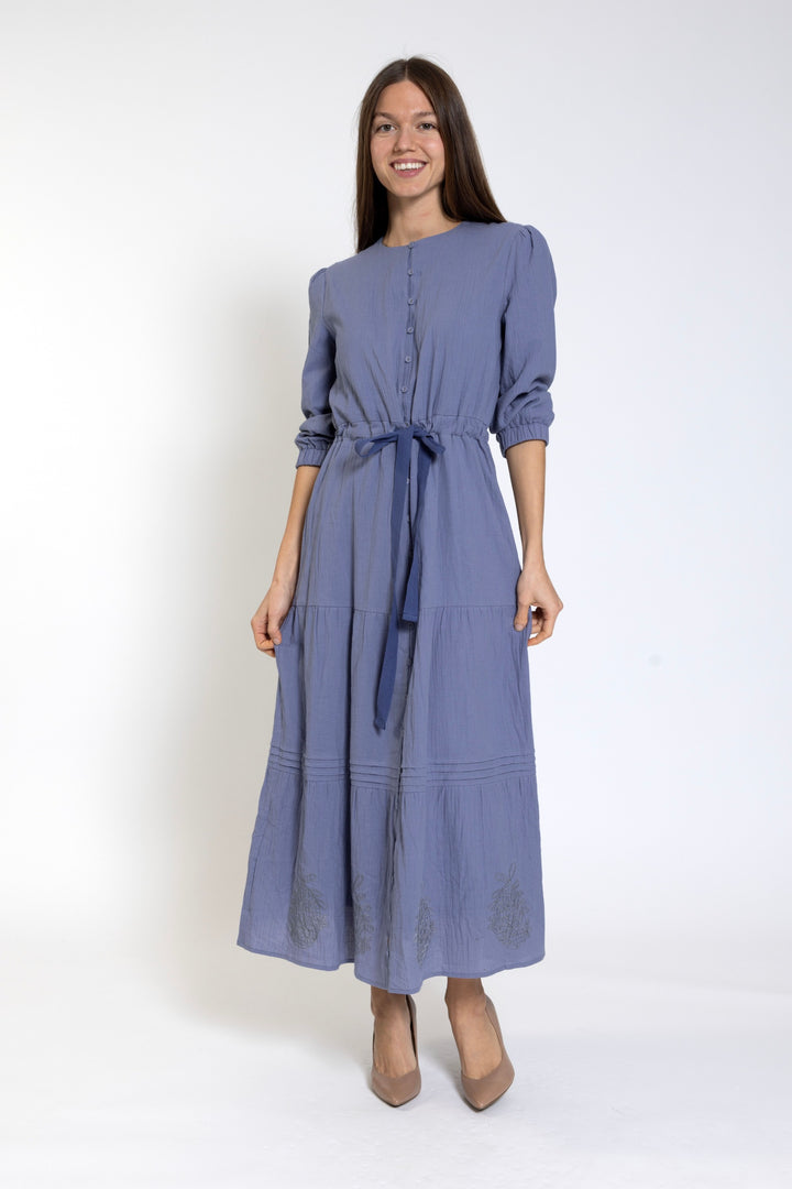 Blue Base Emboidery Cotton Dress