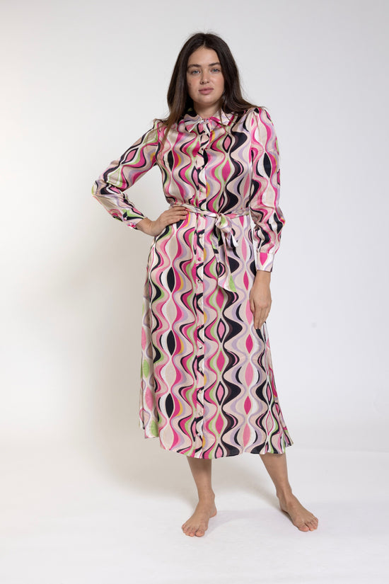 Beige Multicolor Wave Printed Shirt Dress