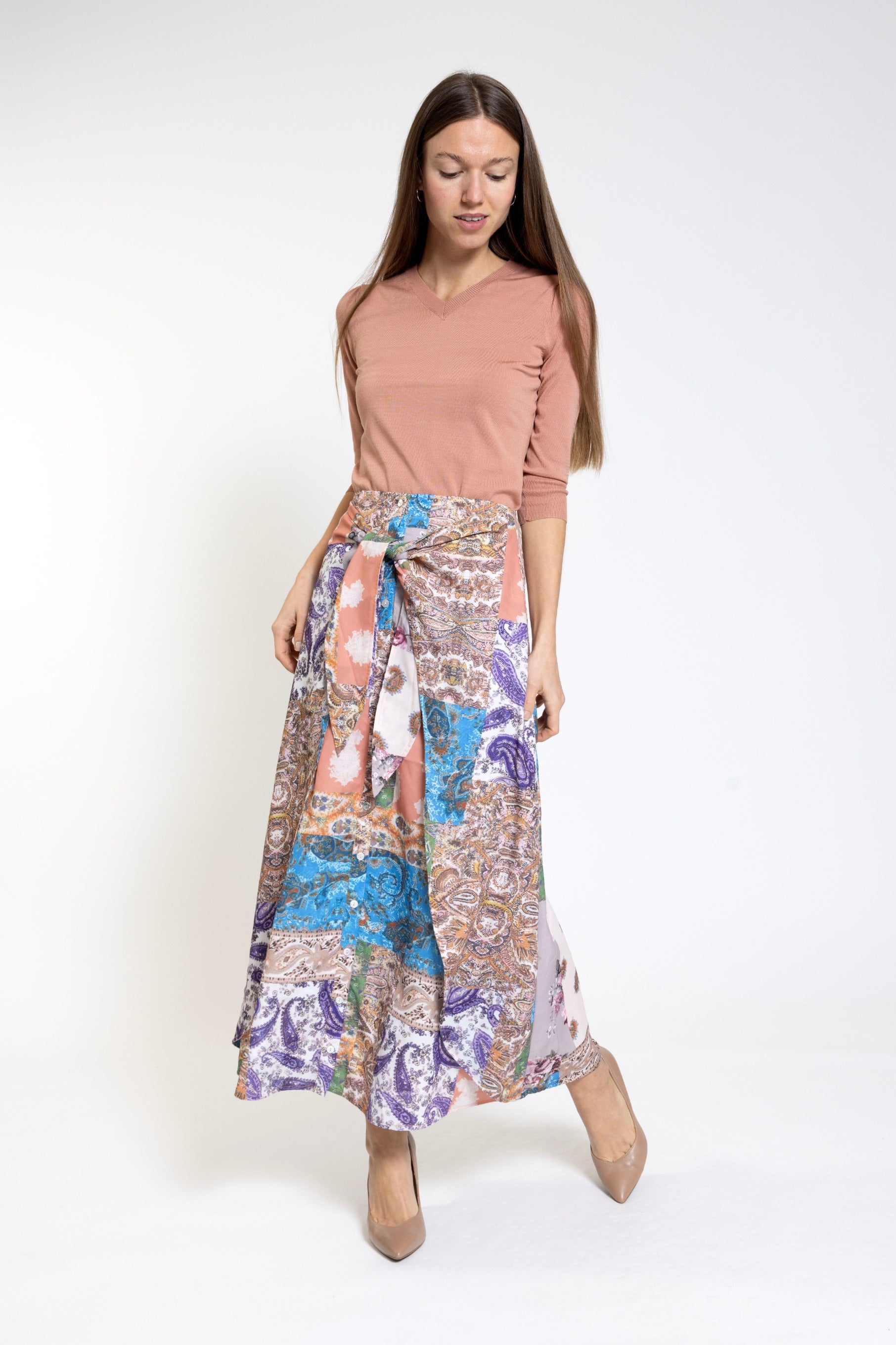 Paisley Print Skirt With Belt