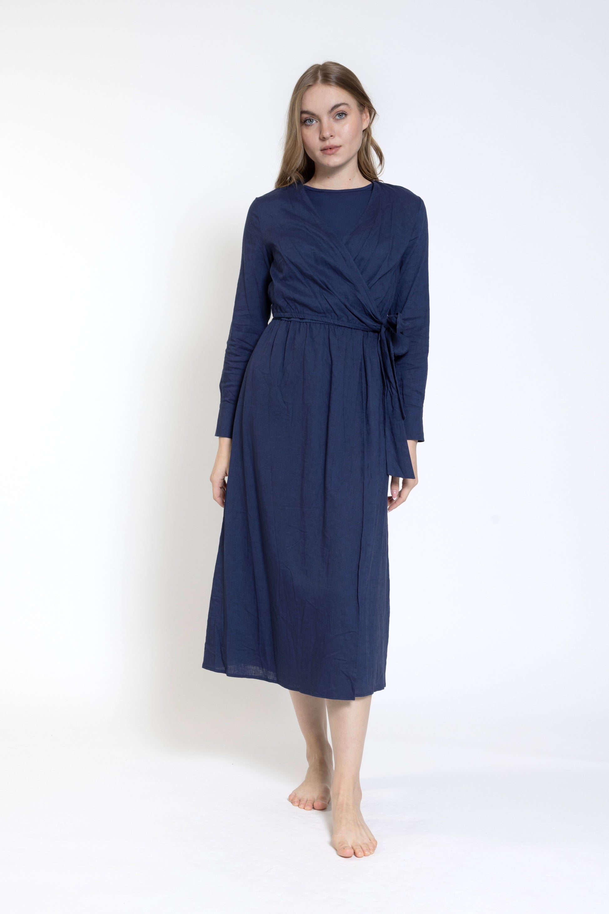 Navy Wrap Dress With Belt