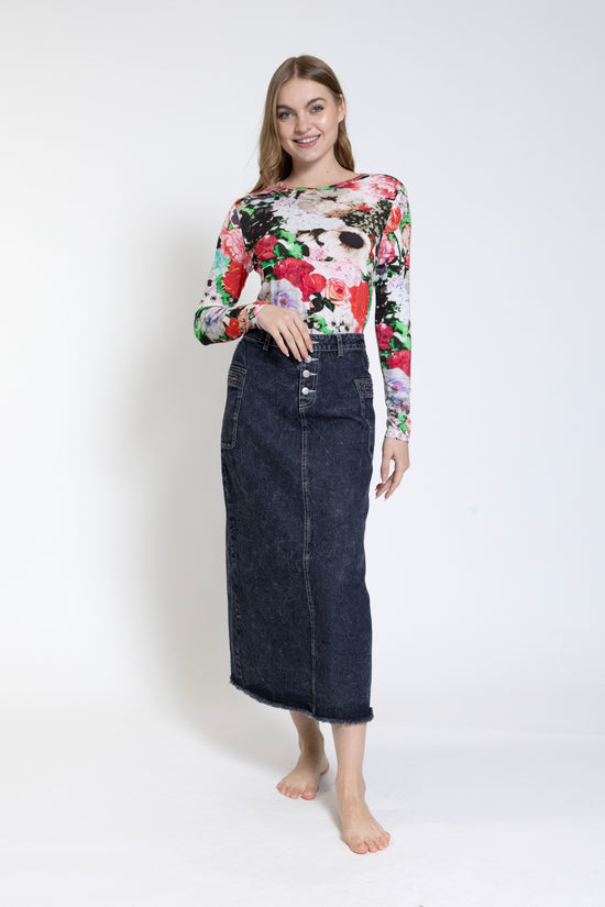 Blue Denim Skirt With Pocket - LAS24038-A