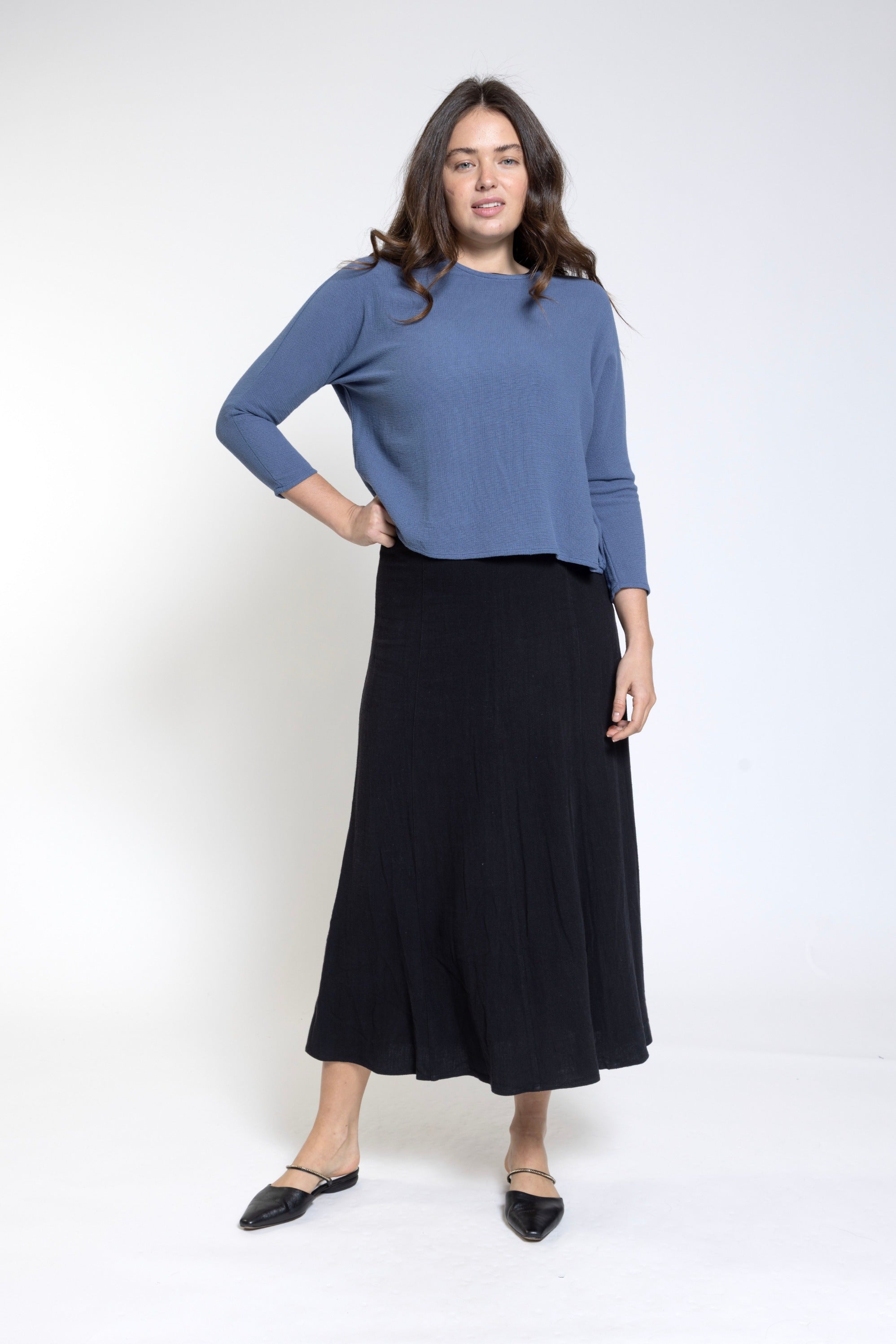 Blue Top With Buttons At Collar