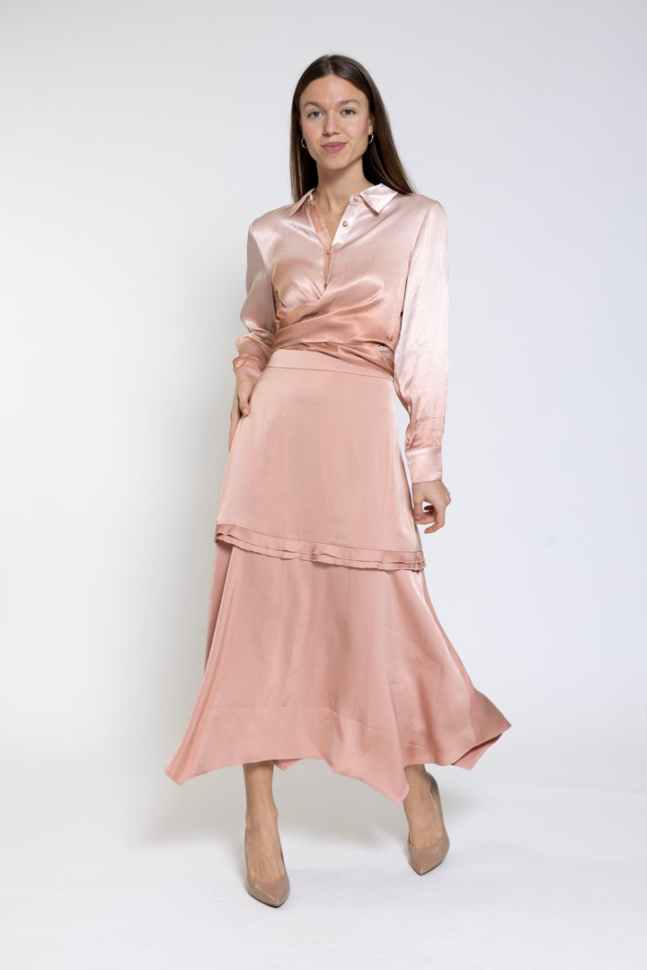 Pink Skirt With Center Ruffle - BWS2468-A