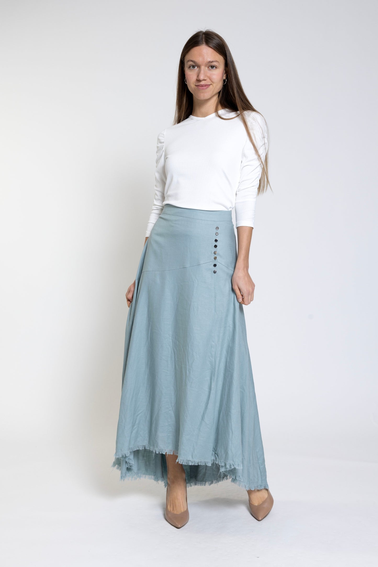 Teal Skirt With Frayed Hem