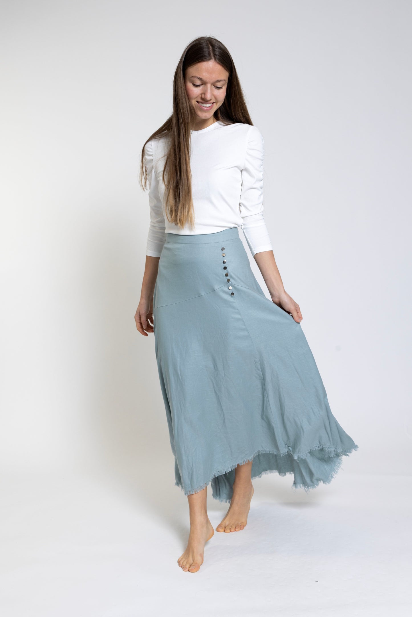 Teal Skirt With Frayed Hem