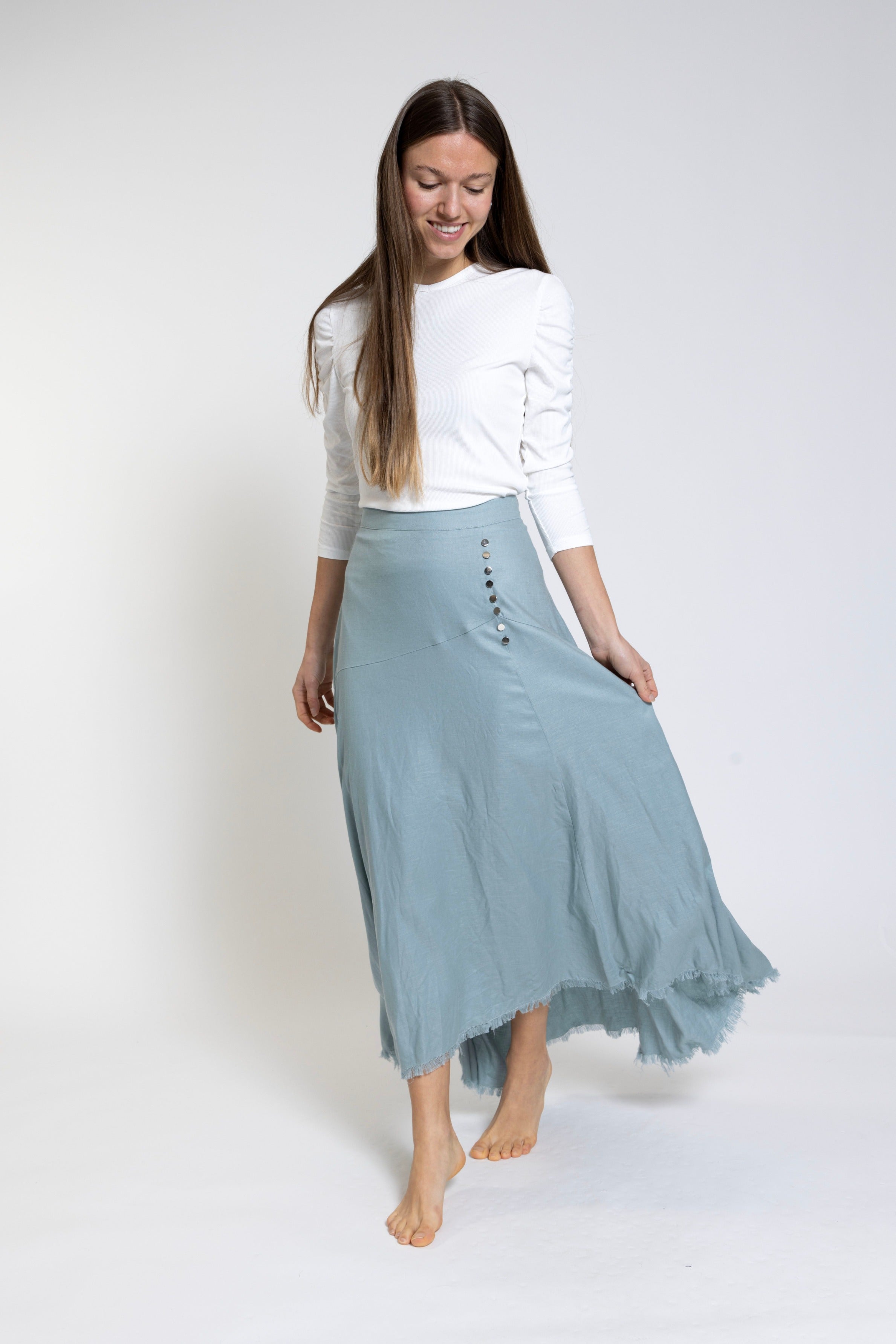 Teal Skirt With Frayed Hem