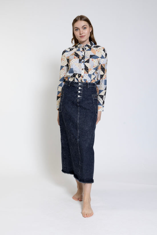 Blue Denim Skirt With Pocket - LAS24038-A