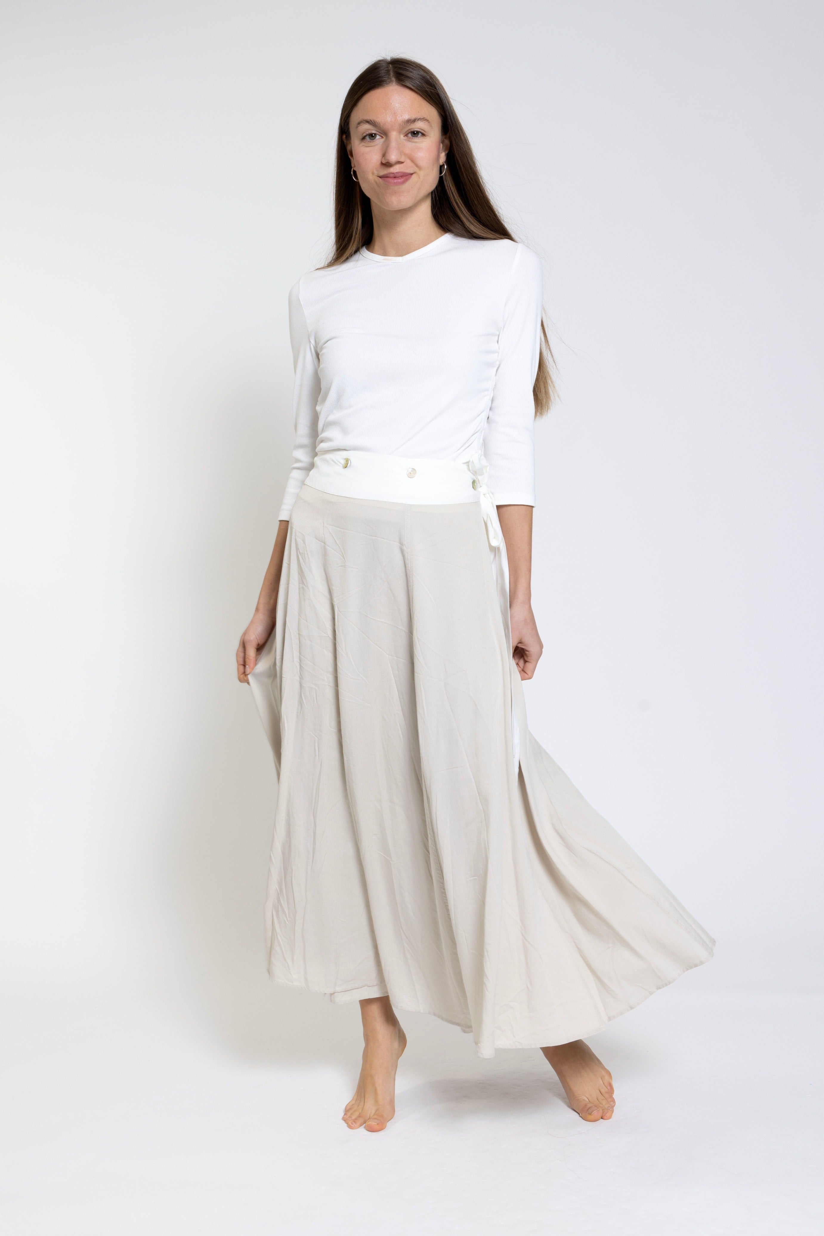 Beige With White Waistbank Wrap Skirt - TS24370-A