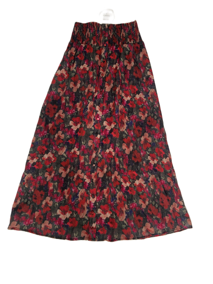 Red Flower Printed Scrunch Waistline Skirt