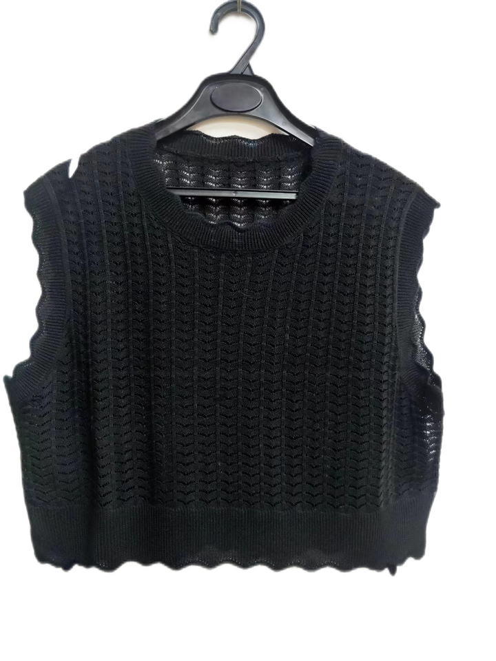 Black Knit Croceht Vest