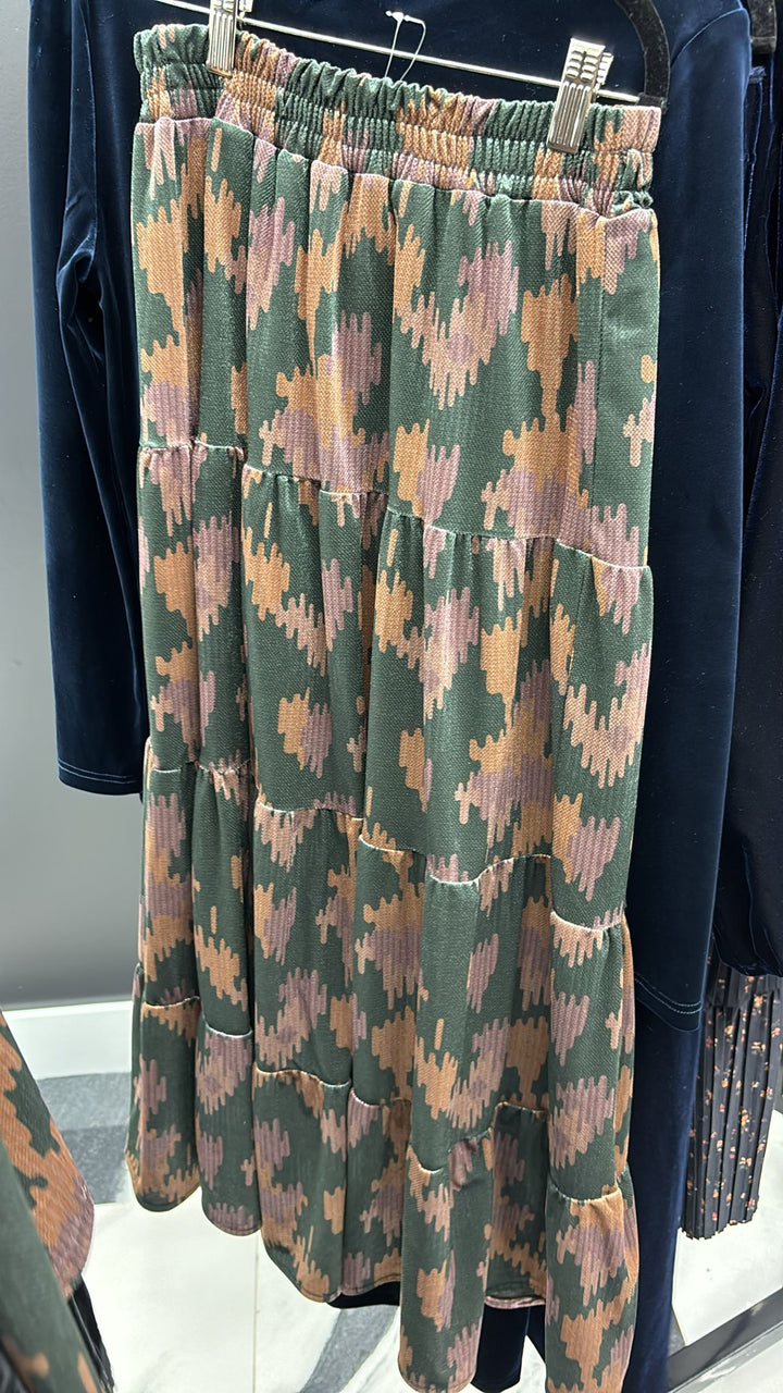 Green Base Velvet Printed Skirt