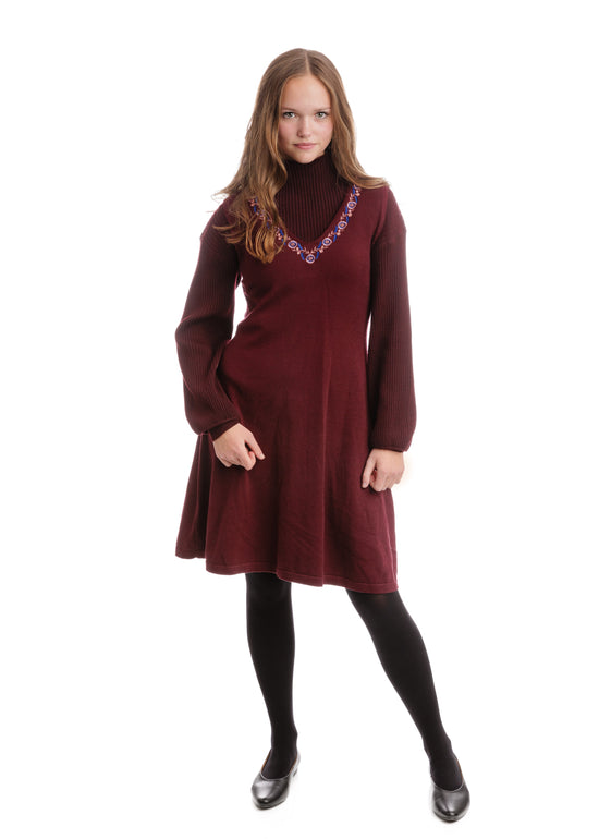 Marroon Jumper With Embroidery With Turtleneck Underneath