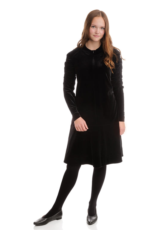 Black Velvet Scrunch Sleeves Dress