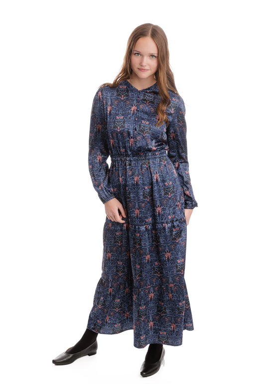 Blue Black Flower Printed Layer Dress