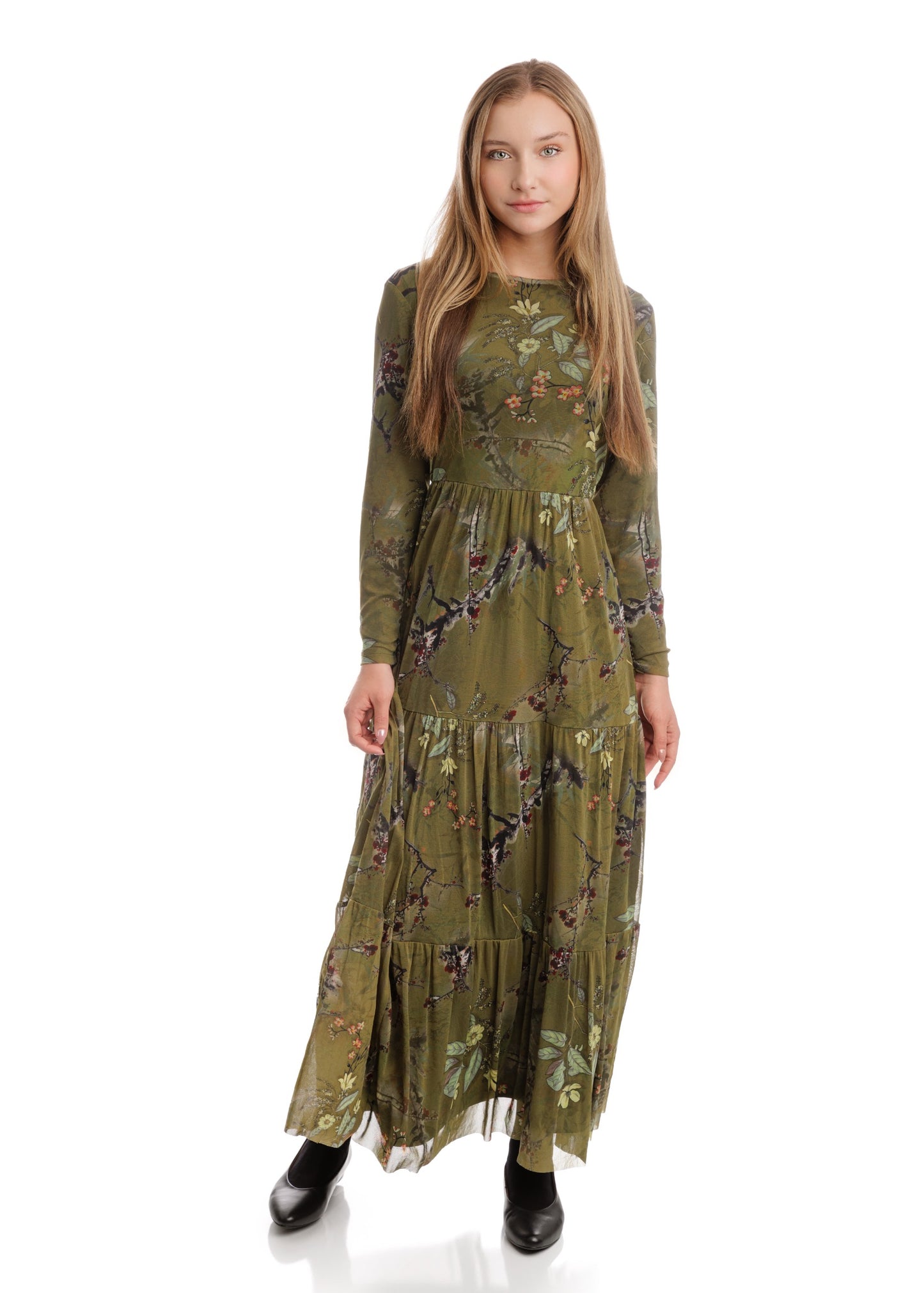 Green Printed Mesh Dress