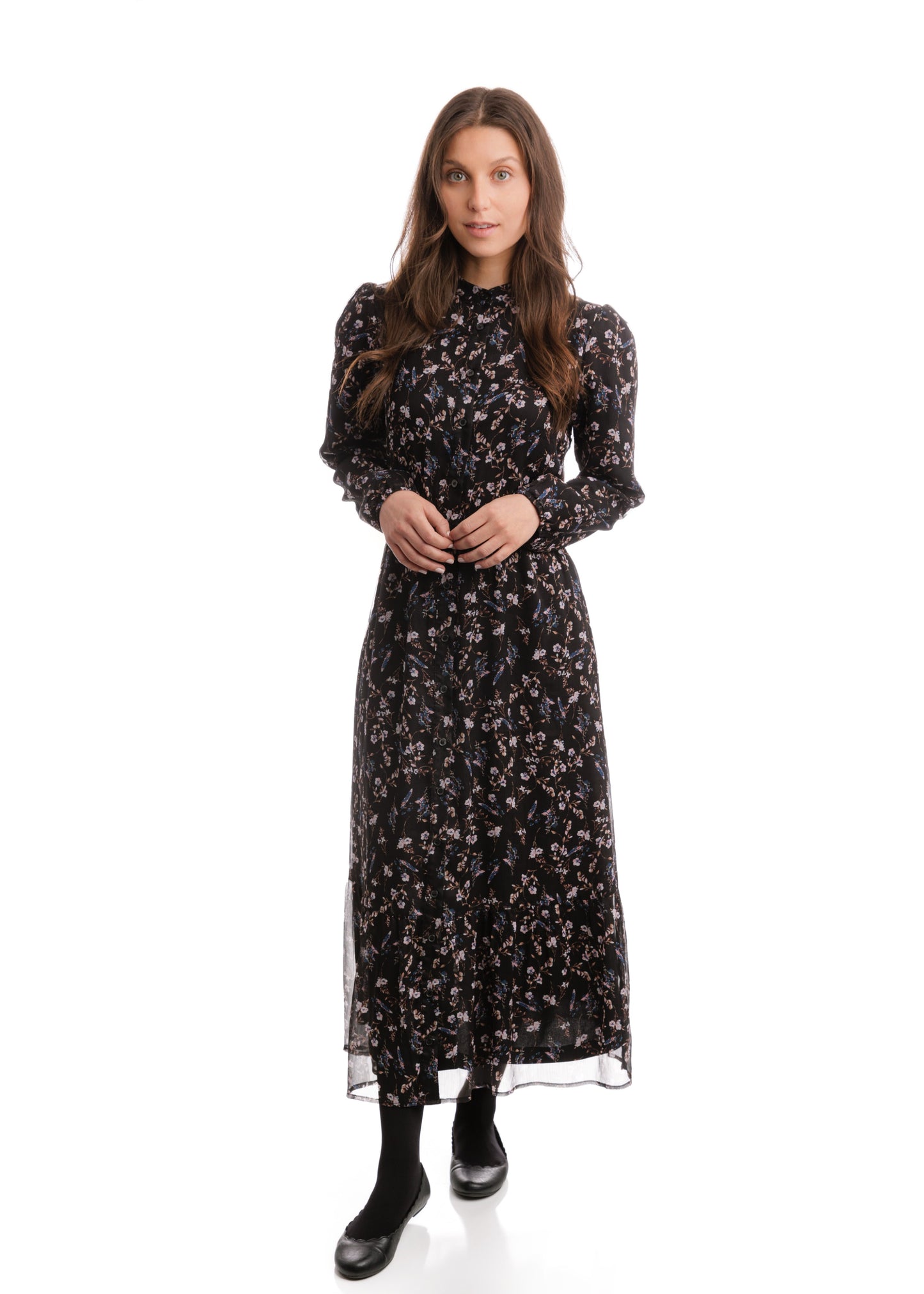 Black Chiffond Ress With Floral Print