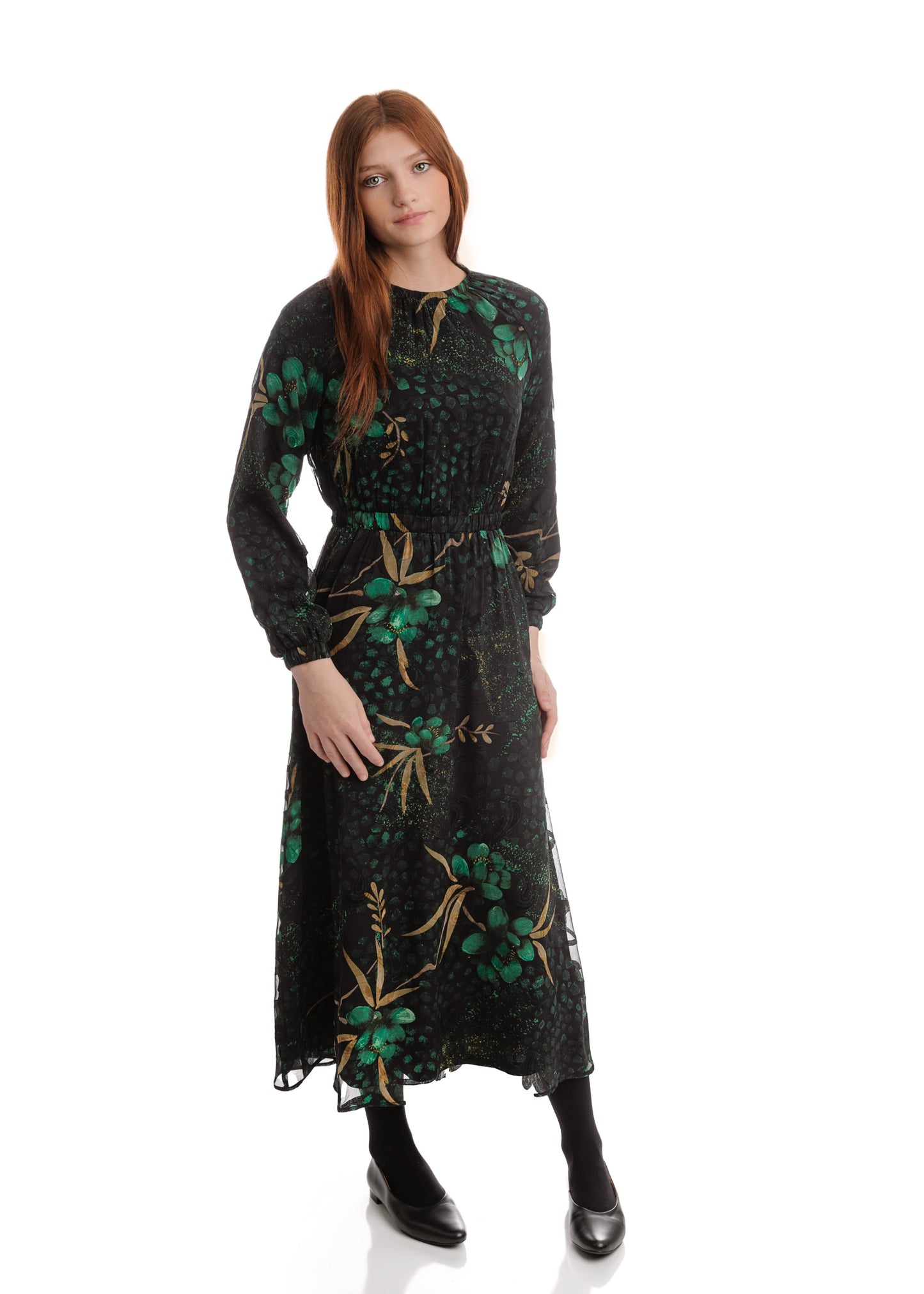 Black Dress With Hunter Green Floral Print