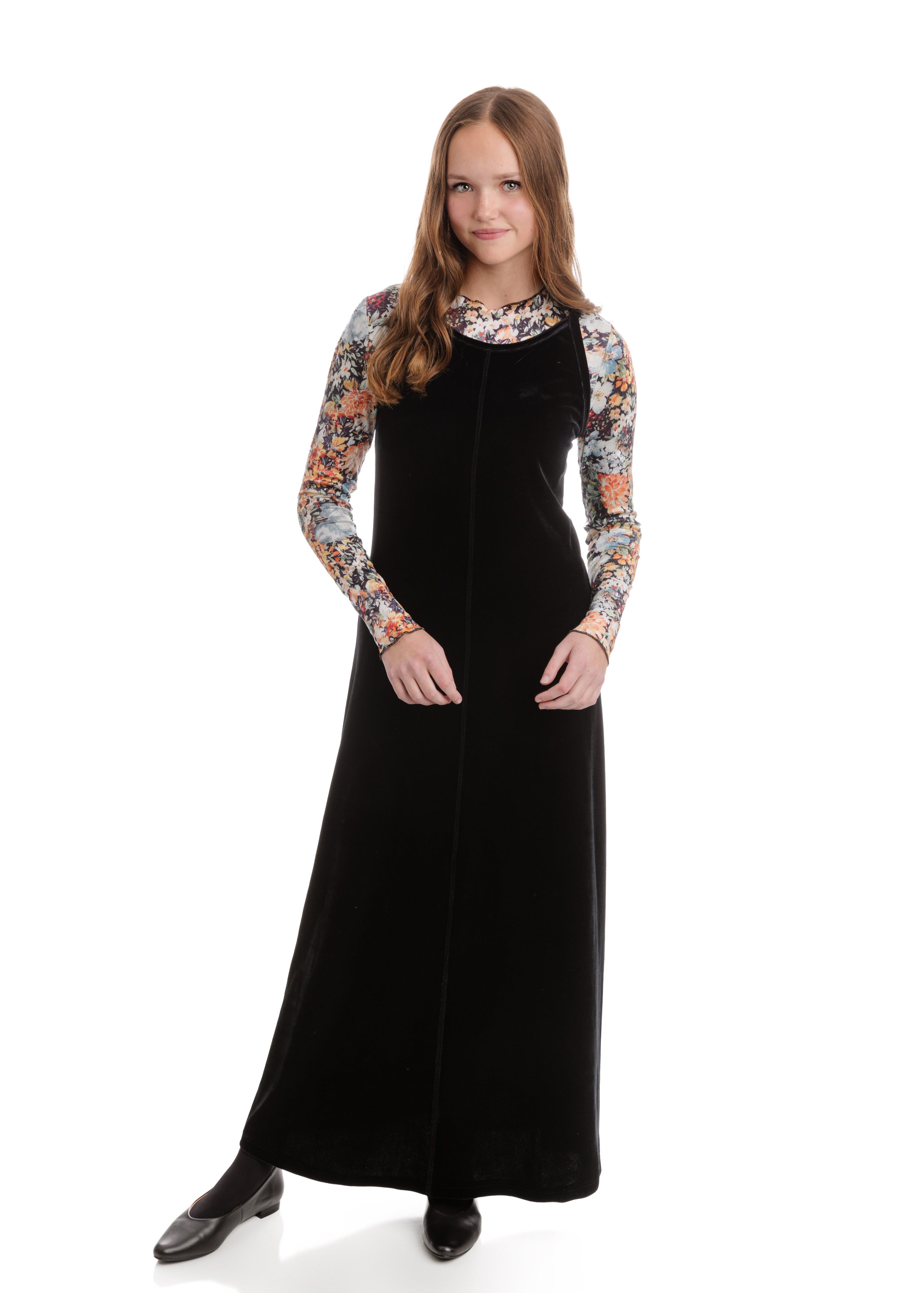 Black Velvet Jumper With Printed Mesh Underlay Dress