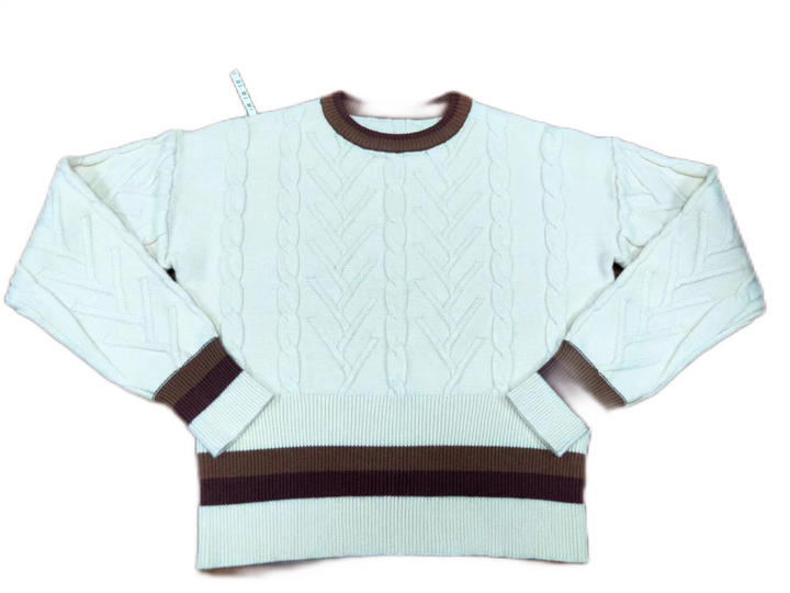 Ivory Knit Cable Broewn Striped Top