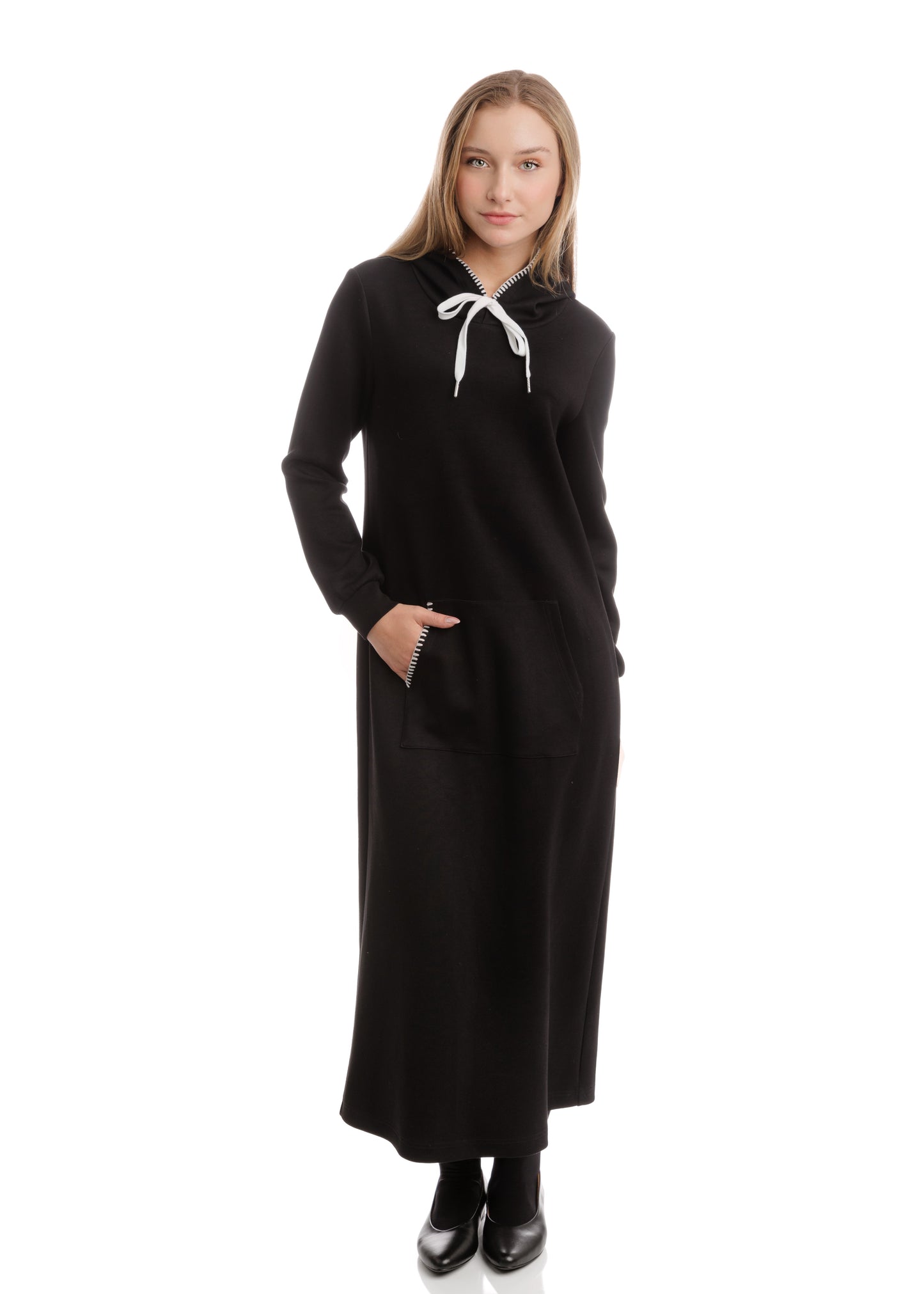 Black With White Exposes Stitching Hoody Dress