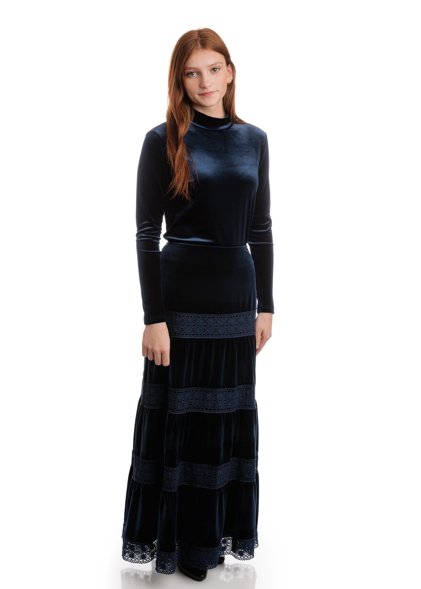 Midnight Bluevelvet With Lace Trimmings Skirt