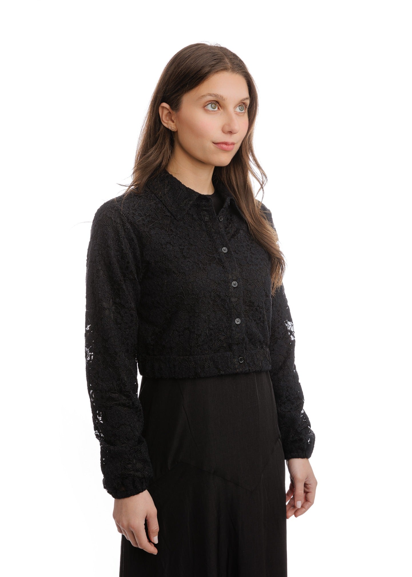 Solid Black Dress With Lace Top Overlay