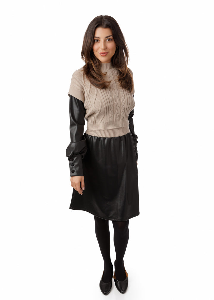 Black Lether Skirt With Knit Waistband