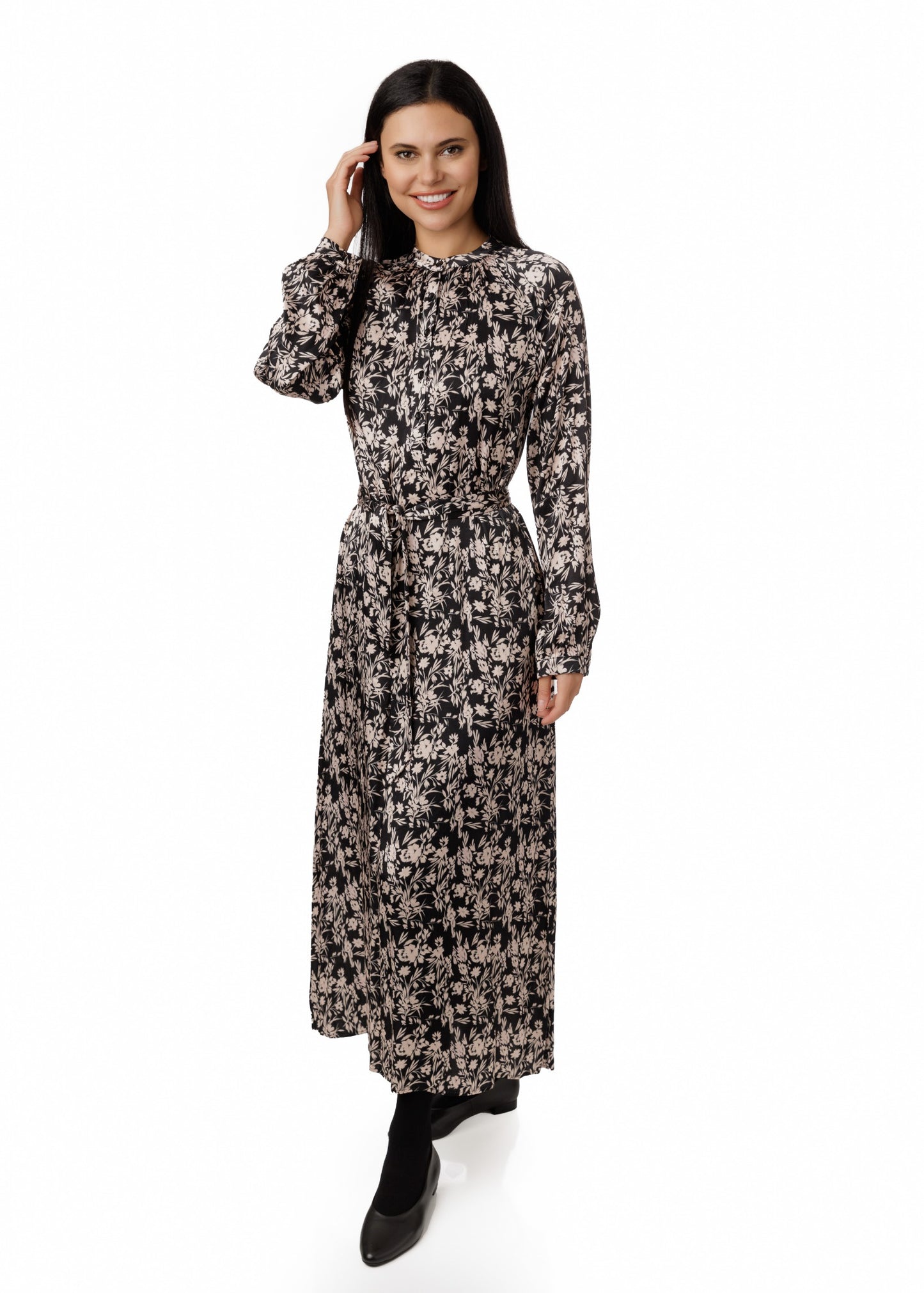 Black And Ivory Flroal Printed Dress