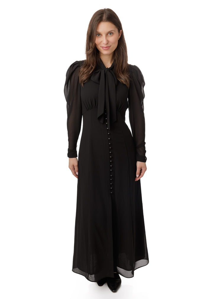 Black Chiffin Neck Tie Dress