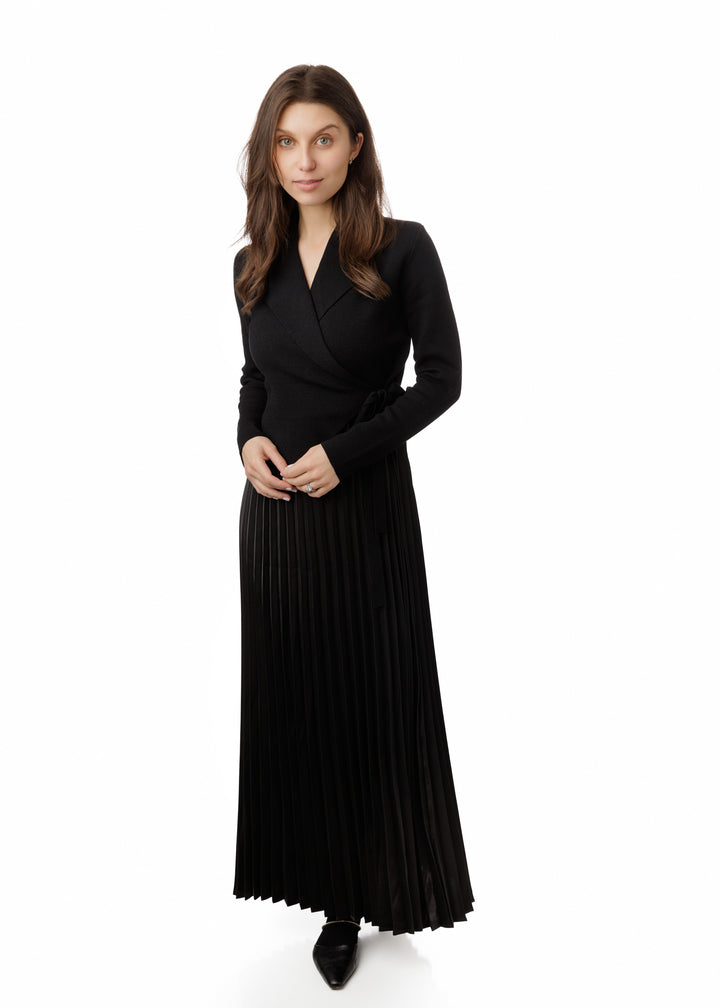 Knit Wrap Pleated Dress