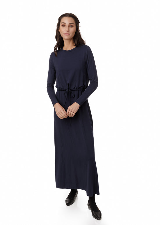 Navy Fake Two Piece Hoody Drawstring Knit Dress