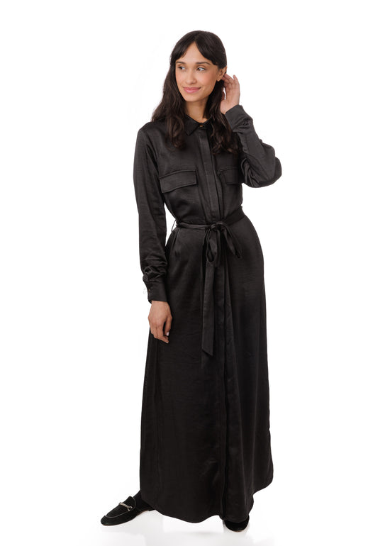 Black Waistbelt Pocket Shirt Dress