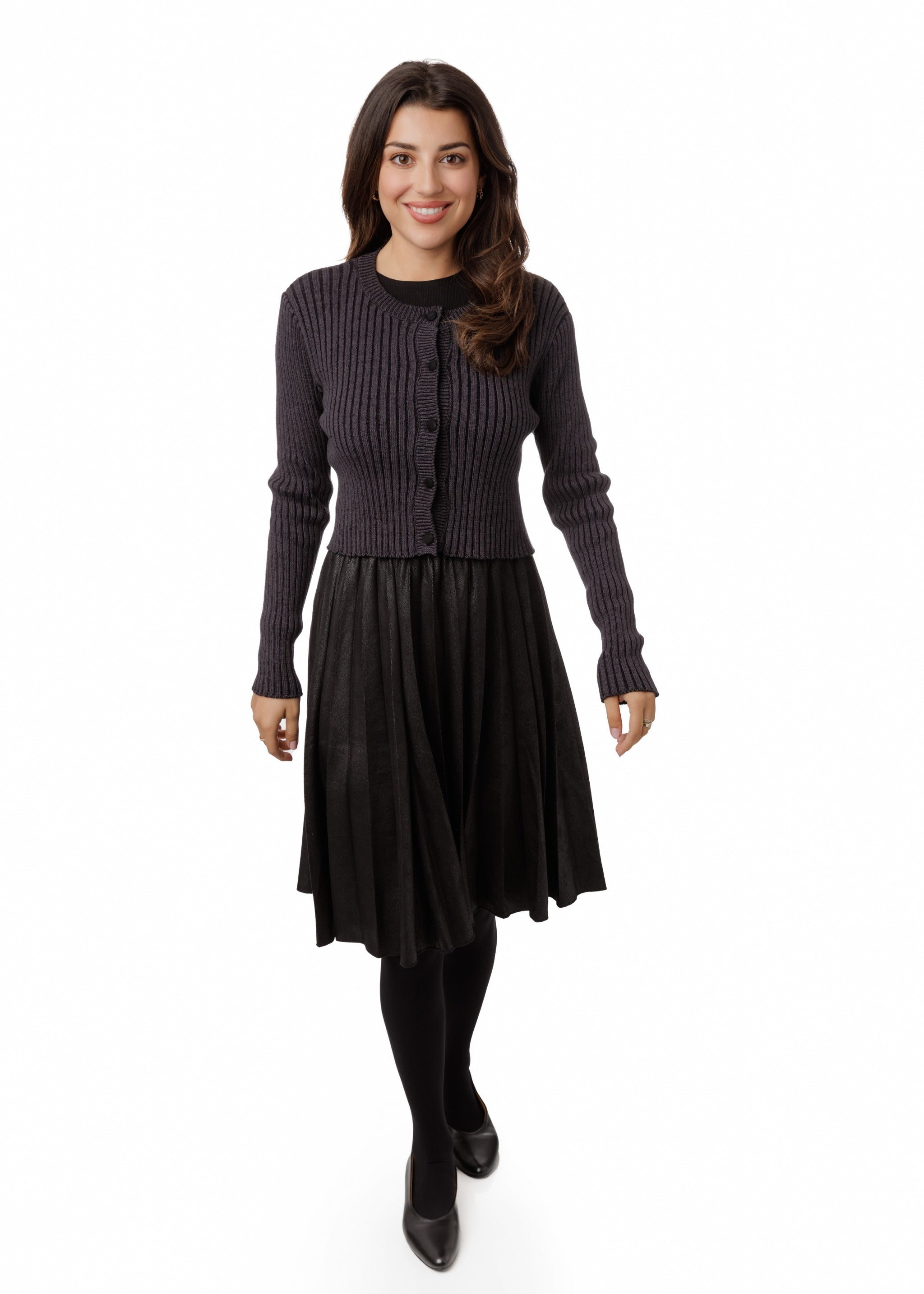 Off Black Big Ribbed Knit Cardigan