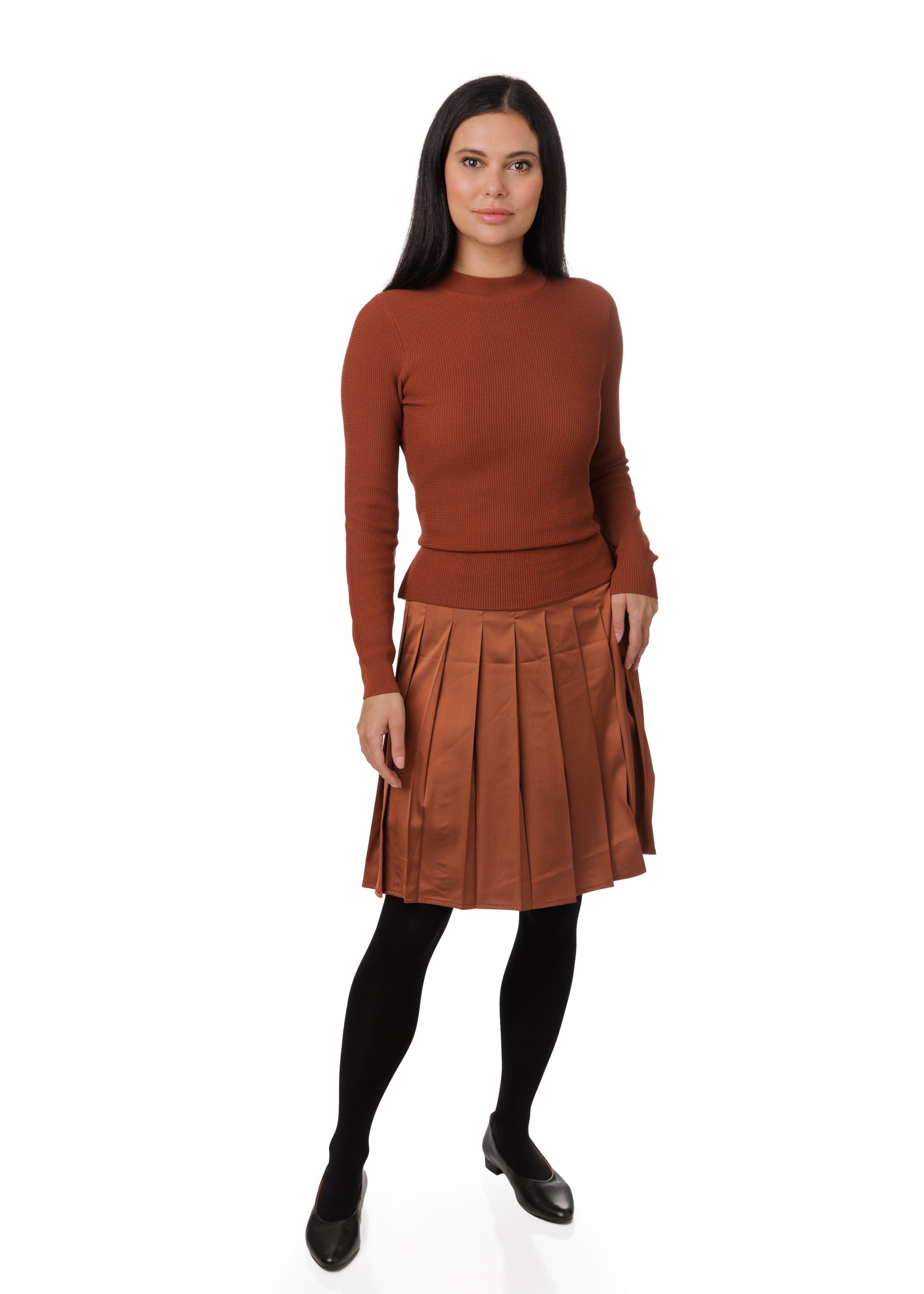 Rust Drop Knit Knit Pleated Dress