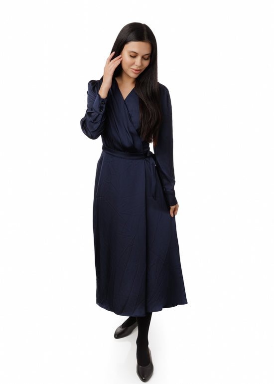 Navy Silk Wrap Dress