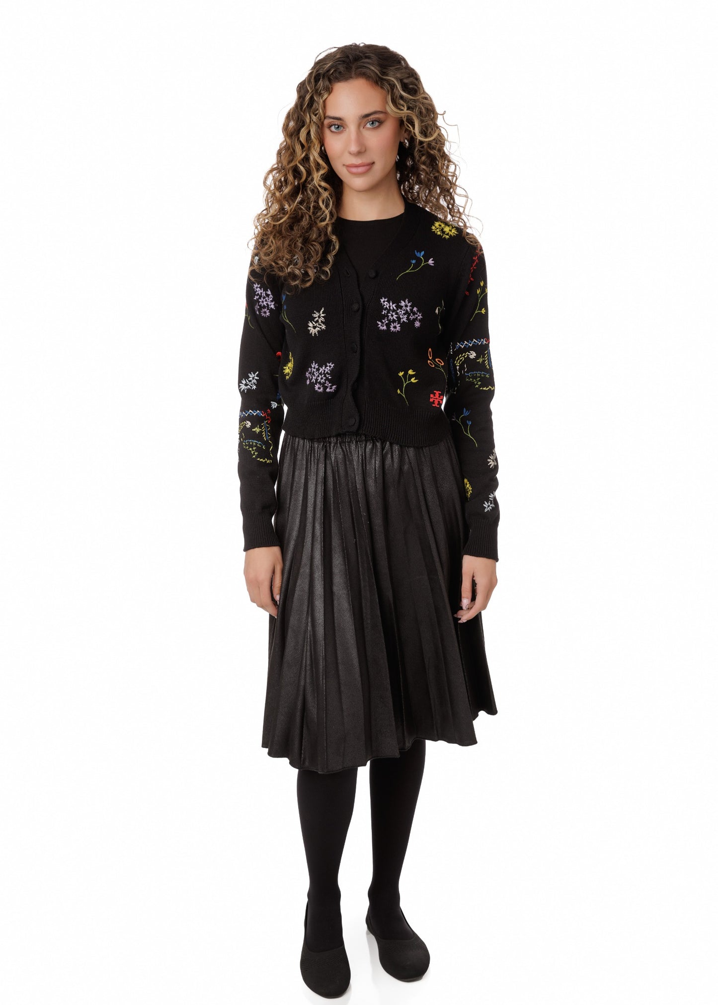 Black Multi Colored Embroidered Cardigan