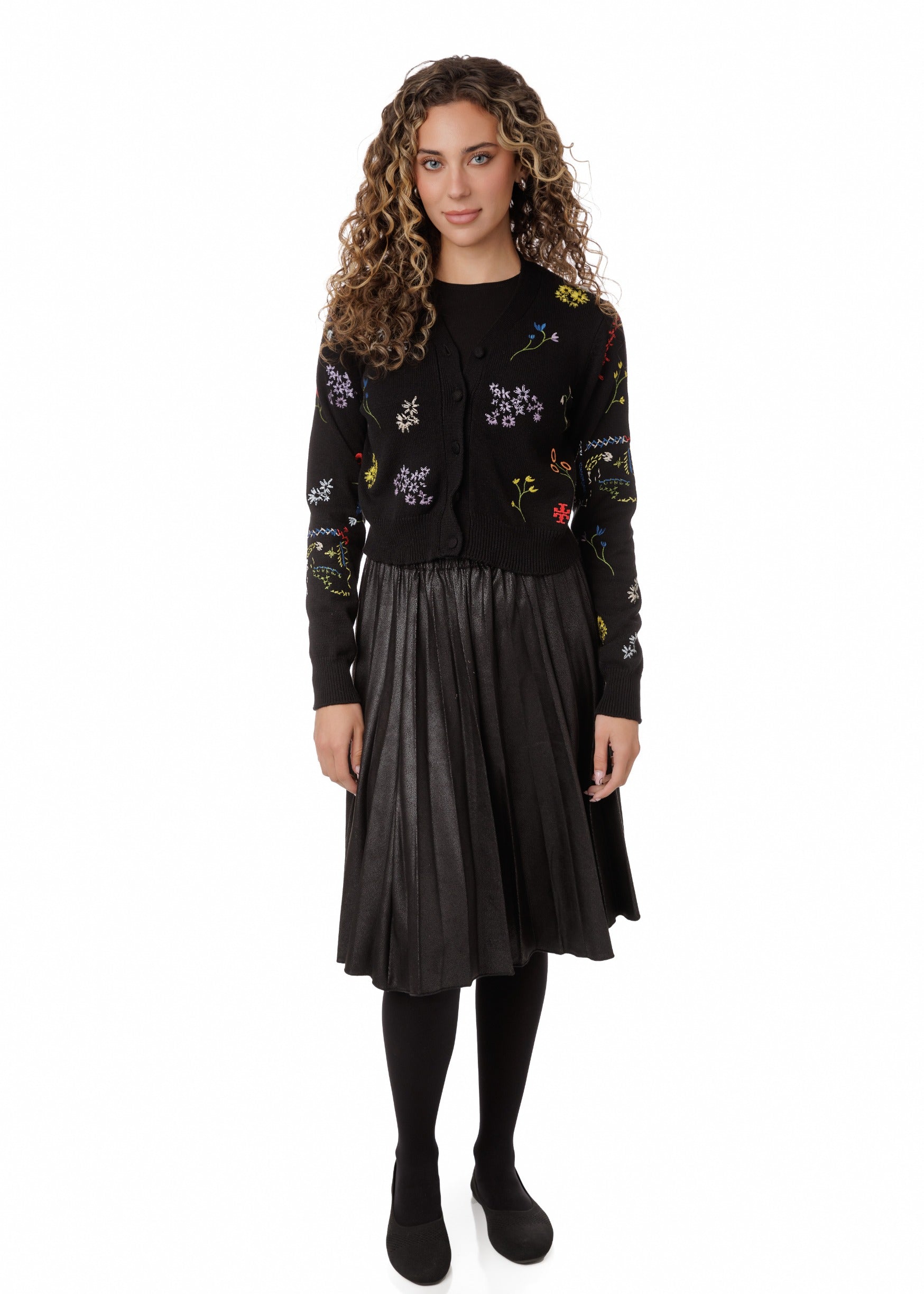 Black Multi Colored Embroidered Cardigan