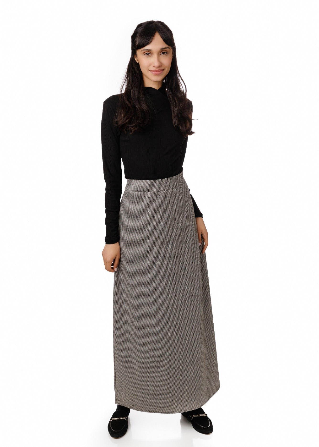 Brown Henstooth Midi Skirt