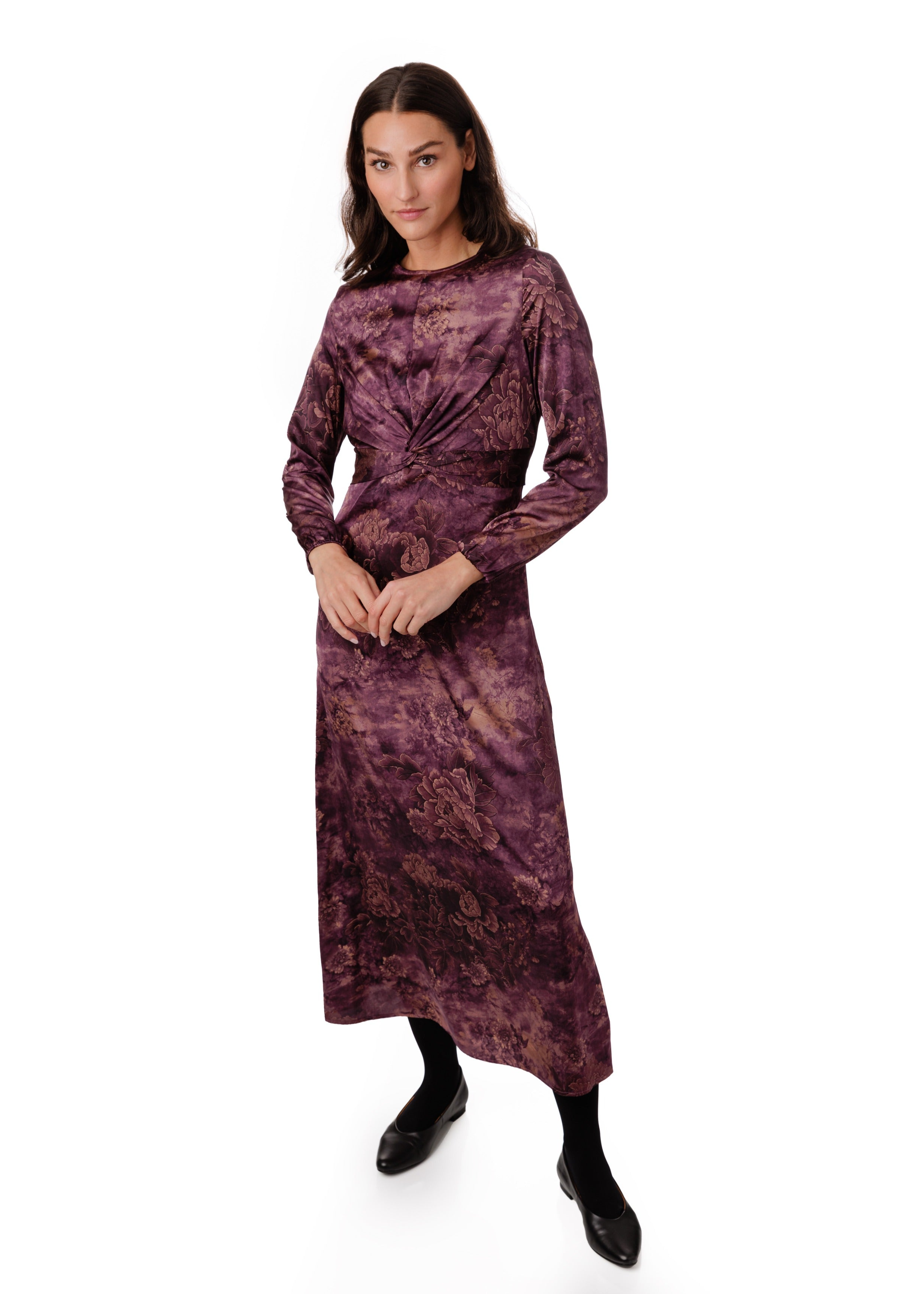 Purple Chinoiserie Printed Dress With Crossed Waist