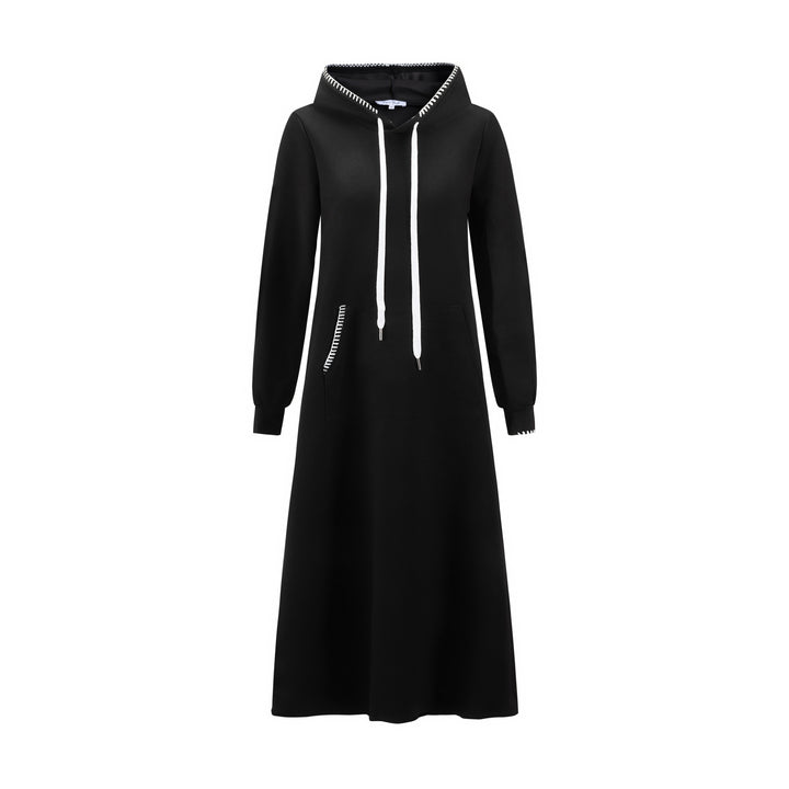 Black With White Exposes Stitching Hoody Dress