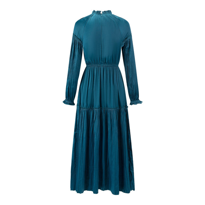 Teal Blue Solid Pleated Dress