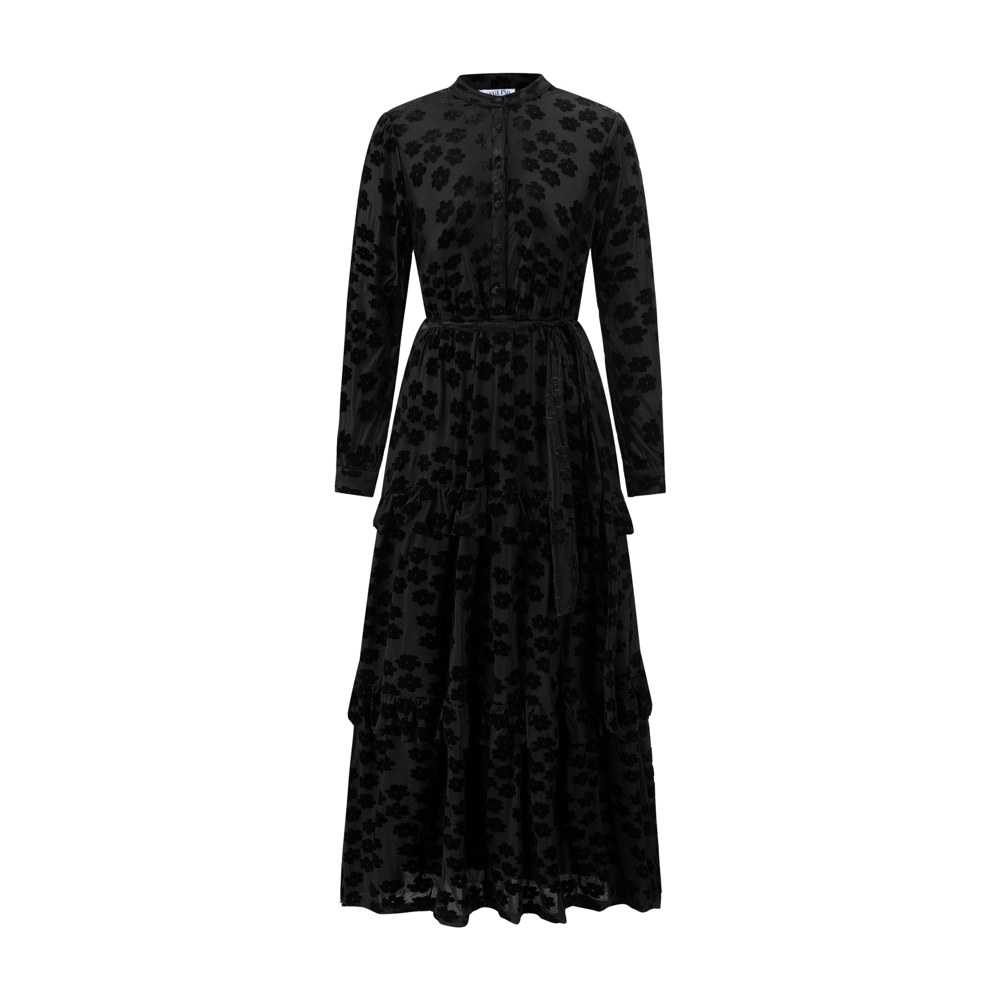 Black Flower Cut Velvet Dress