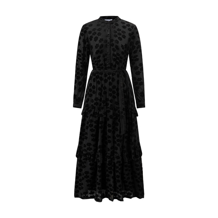 Black Flower Cut Velvet Dress